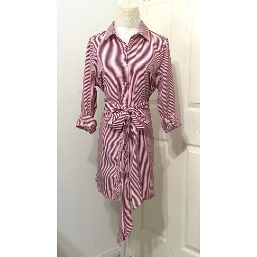Forever 21 Contemporary Women's sz XL Red White Striped Shirt Dress‎ Preppy